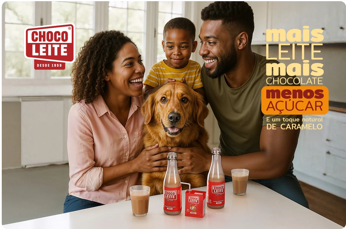 Família no café da manhã com Choco Leite