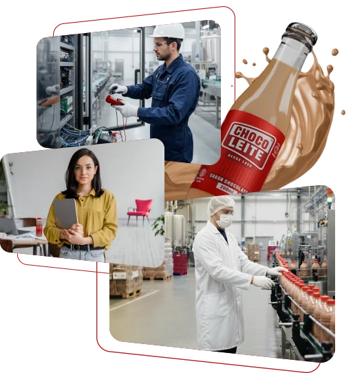Equipe Choco Leite na indústria, no escritório e no controle de qualidade